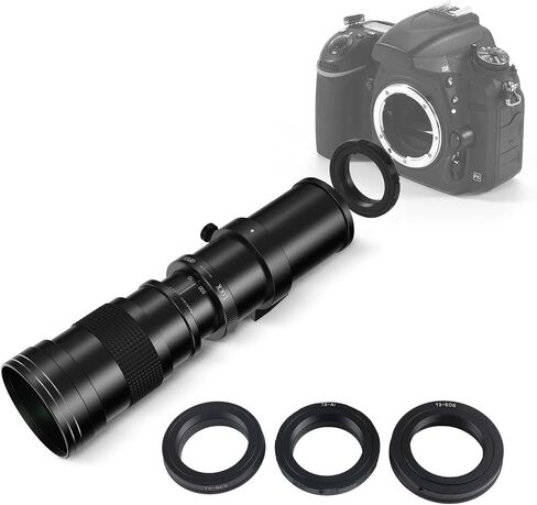 420-800mm f/8.3 Super Telephoto Lens with 3 T-Adapters for Sony E Mount, Canon EF, Nikon F | Manual Focus (No Auto-Focus) Mirrorless DSLR Camera Lens for Moon & Wildlife Photography in Kuwait