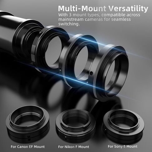 420-800mm f/8.3 Super Telephoto Lens with 3 T-Adapters for Sony E Mount, Canon EF, Nikon F | Manual Focus (No Auto-Focus) Mirrorless DSLR Camera Lens for Moon & Wildlife Photography in Kuwait