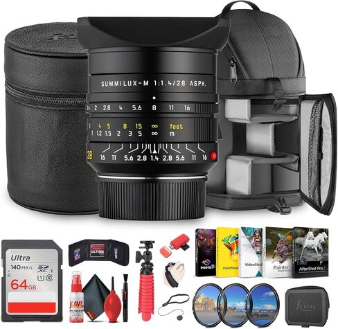 Leica Summilux-M 28mm f/1.4 ASPH. Lens (Black) Professional Wide-Angle Prime M-Mount for Low-Light, Street, Architecture, Travel & Documentary Photography (11668) + Sling Backpack + More in Kuwait
