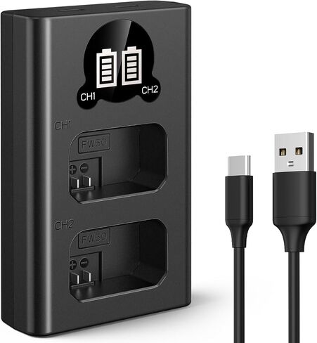 K&F Concept NP-FW50 Charger, Dual Slot LCD ZV-E10 Battery Charger Compatible with Sony A7, A7ii, A6000, A6300, A6400, ZV-E10 Cameras in Kuwait