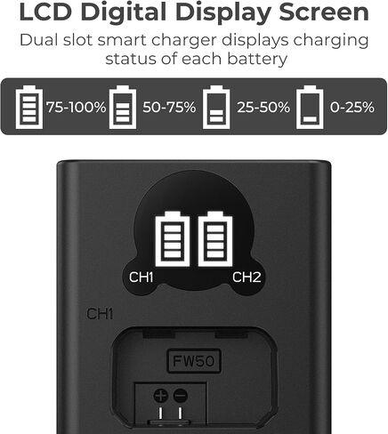 K&F Concept NP-FW50 Charger, Dual Slot LCD ZV-E10 Battery Charger Compatible with Sony A7, A7ii, A6000, A6300, A6400, ZV-E10 Cameras in Kuwait