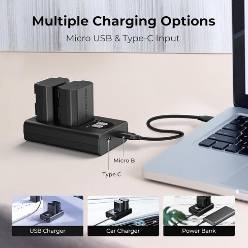 K&F Concept NP-FW50 Charger, Dual Slot LCD ZV-E10 Battery Charger Compatible with Sony A7, A7ii, A6000, A6300, A6400, ZV-E10 Cameras in Kuwait