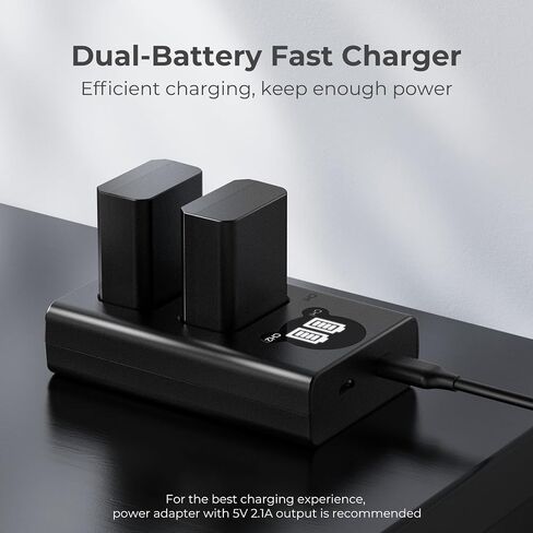 K&F Concept NP-FW50 Charger, Dual Slot LCD ZV-E10 Battery Charger Compatible with Sony A7, A7ii, A6000, A6300, A6400, ZV-E10 Cameras in Kuwait
