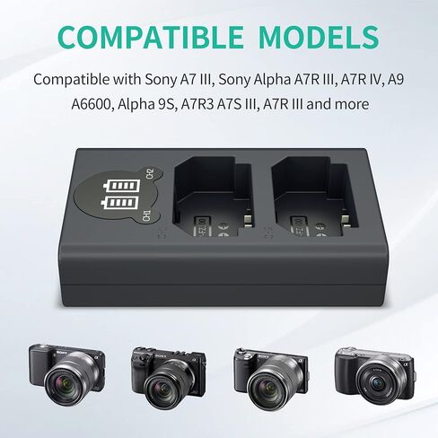 LP NP-FZ100 Battery and Charger, 2600mAh 2-Pack Replacement Battery for Sony A7iii, A7iv, A7C, FX3, FX30, A9, A6600, A6700, ZV-E1, ZV-E10ii, Alpha 9, A9S, A7R III, A7R IV, A7R V Camera Batteries in Kuwait
