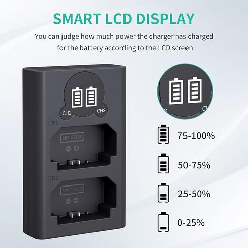 LP NP-FZ100 Battery and Charger, 2600mAh 2-Pack Replacement Battery for Sony A7iii, A7iv, A7C, FX3, FX30, A9, A6600, A6700, ZV-E1, ZV-E10ii, Alpha 9, A9S, A7R III, A7R IV, A7R V Camera Batteries in Kuwait