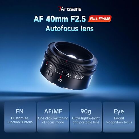7artisans AF 40mm F2.5 Full-Frame Auto Lens for Sony E-Mount Cameras (90g, Black) | Ultra-Compact Prime Lens with 9-Blade Aperture,Fast Autofocus,Ideal for Vlogging Street Photography and Video in Kuwait