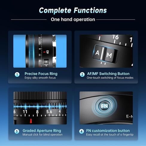 7artisans AF 40mm F2.5 Full-Frame Auto Lens for Sony E-Mount Cameras (90g, Black) | Ultra-Compact Prime Lens with 9-Blade Aperture,Fast Autofocus,Ideal for Vlogging Street Photography and Video in Kuwait