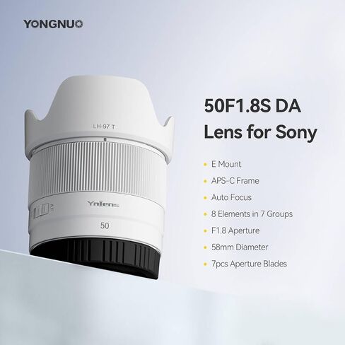 YONGNUO 50MM F1.8 Fixed Lens for Sony E Mount Cameras, AF MF APS-C Frame | YONGNUO AF 50MM F1.8 Lens for E-Mount, APSC Frame Large Aperture Lens Compatible with Sony Mirrorless Cameras in Kuwait