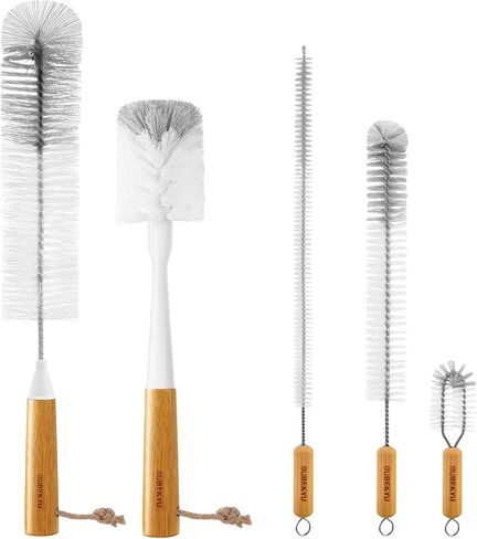 SUBEKYU Bottle Brush, Baby Bottle Brush with Nipple and Straw Cleaner Set, Gray+ White (Gray+ White 5P) in Kuwait