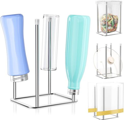 Water Bottle Drying Rack Reusable Bottle Rack Dryer Kitchen Stand Holder Metal Countertop Baby Bottle Drying Rack Water Cup Drying Rack for Plastic Bags, Bottles and Cups (Sliver, Small) in Kuwait