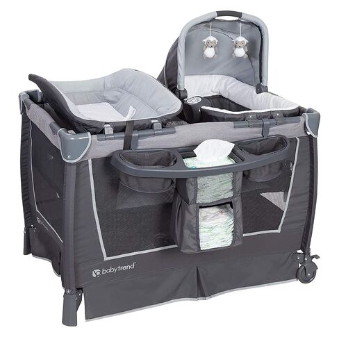 Baby Trend Retreat Nursery Center Playard, Bassinet & Storage, Robin | Portable Playard with Changing Table, Foldable and Convertible Travel Play Crib for Babies and Toddlers in Kuwait