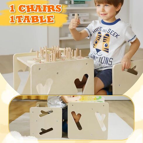 Montessori Weaning Table and Chair Solid Wooded Toddler Table and Chair Set Kids Montessori Furniture in Kuwait