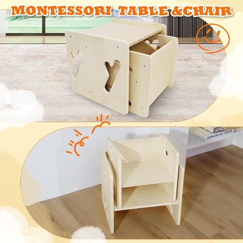 Montessori Weaning Table and Chair Solid Wooded Toddler Table and Chair Set Kids Montessori Furniture in Kuwait