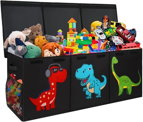 Extra Large Toy Box Chest, Collapsible Storage Bins with Lids, 40"x16"x16" | Sturdy Kids Storage Organizer Toy Bins Basket with Dividers, Bedroom Nursery Playroom Organization, Black in Kuwait
