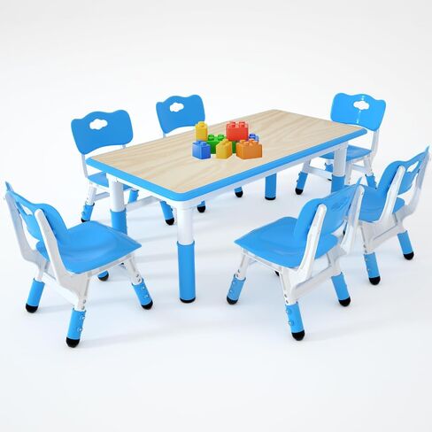 LulliSpace Kids Study Table and 4 Chairs Set,Height Adjustable Table and Chairs for Children and Toddlers,47.2"X23.6"Graffiti Desktop,Suitable for Daycare,Classrooms, Home in Kuwait