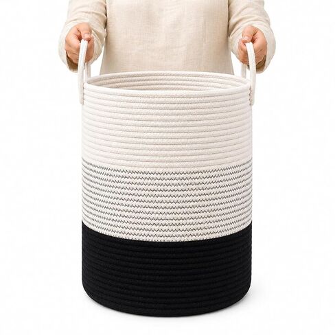 OrganiHaus Rainbow Toy Basket & Blanket Storage Bin, Nursery 20x13" | Rainbow Pastel - Round Rainbow Cotton Rope Basket, Nursery 20x13" in Saudi Arabia