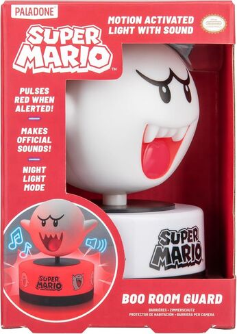 Paladone Super Mario Boo Motion Sensor Room Guard and Night Light, Officially Licensed Nintendo LED Lamp and Security Alarm for Kids Bedrooms, Teenagers, Home, Gift Idea | Motion Sensor Alarm Function • Official Sounds And Flashing Red Light • Includes Ni in Kuwait