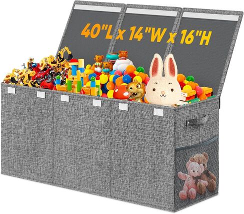Large Toy Storage Box with Lid & Dividers, Collapsible Kids Toy Chest, Gray | Toy Box for Boys, Girls, Nursery, Bedroom, Living Room, Playroom, 25 x 13 x 16 inches in Kuwait