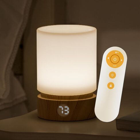 Smilodon Rechargeable LED Night Light with Timer, Bedside Lamp, Dimmable | Woodgrain, Remote Control & Touch, Warm Light for Night Waking, Ideal Gift for Kids and Friends, Bedroom, Nursery & Bathroom in Kuwait