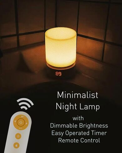 Smilodon Rechargeable LED Night Light with Timer, Bedside Lamp, Dimmable | Woodgrain, Remote Control & Touch, Warm Light for Night Waking, Ideal Gift for Kids and Friends, Bedroom, Nursery & Bathroom in Kuwait