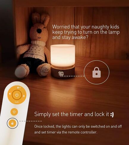 Smilodon Rechargeable LED Night Light with Timer, Bedside Lamp, Dimmable | Woodgrain, Remote Control & Touch, Warm Light for Night Waking, Ideal Gift for Kids and Friends, Bedroom, Nursery & Bathroom in Kuwait