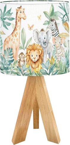 Cute Kids Bedside Desk Table Lamp Watercolor Jungle Animal Forest Lion Monkey Giraffe Zebra Lion Cub Children Nightstand Lamp, Tripod Small Night Lights Linen for Nursery Room Bedroom Dorm Decor in Kuwait