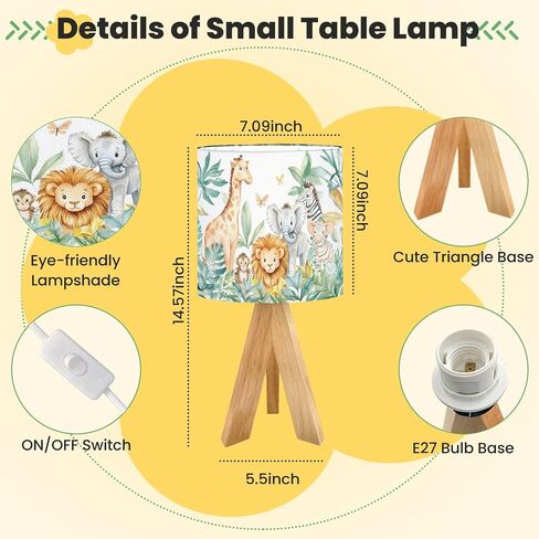 Cute Kids Bedside Desk Table Lamp Watercolor Jungle Animal Forest Lion Monkey Giraffe Zebra Lion Cub Children Nightstand Lamp, Tripod Small Night Lights Linen for Nursery Room Bedroom Dorm Decor in Kuwait
