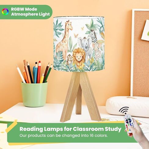 Cute Kids Bedside Desk Table Lamp Watercolor Jungle Animal Forest Lion Monkey Giraffe Zebra Lion Cub Children Nightstand Lamp, Tripod Small Night Lights Linen for Nursery Room Bedroom Dorm Decor in Kuwait