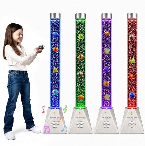 Special Supplies Aquarium Sensory Fish Bubble Light Tube with Music Bluetooth Speaker, 16-Color LED Nightlight, Remote Control, Floor-Standing Lamp for Kids and Adults, 4 Ft (Diamond) in Kuwait
