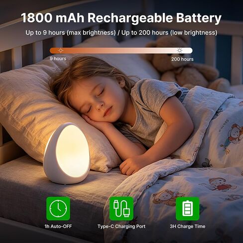 Gelielim Baby Egg Night Light for Nursery | 8 Colors Changing,Rechargeable 1800mAh Battery,BPA Free Silicone,Stepless Dimming,1h Timer,Touch Night Lamp for Breastfeeding in Kuwait