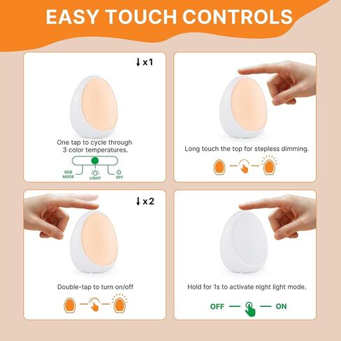 Gelielim Baby Egg Night Light for Nursery | 8 Colors Changing,Rechargeable 1800mAh Battery,BPA Free Silicone,Stepless Dimming,1h Timer,Touch Night Lamp for Breastfeeding in Kuwait