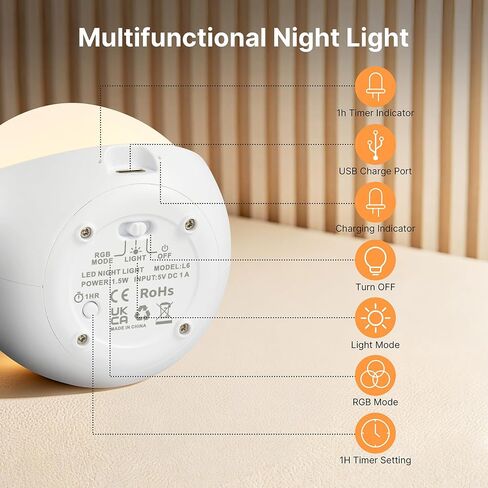 Gelielim Baby Egg Night Light for Nursery | 8 Colors Changing,Rechargeable 1800mAh Battery,BPA Free Silicone,Stepless Dimming,1h Timer,Touch Night Lamp for Breastfeeding in Kuwait