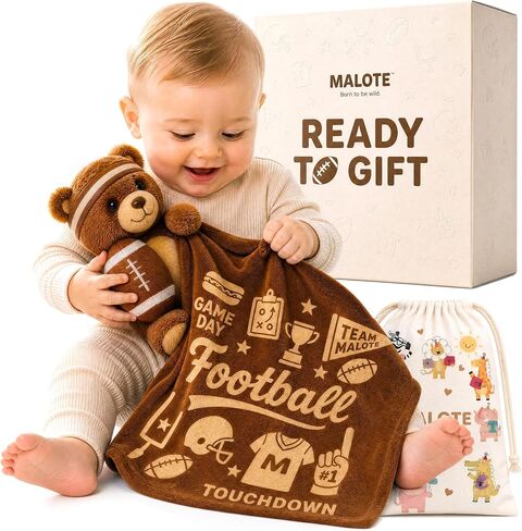 Football Baby Bear Plush Loveys for Babies Sports Fan Security Blanket 22'' | Soft Fuzzy Cozy Fleece Flannel Throw Blankets Sleep Comfort for Fans Kids Adults in Kuwait