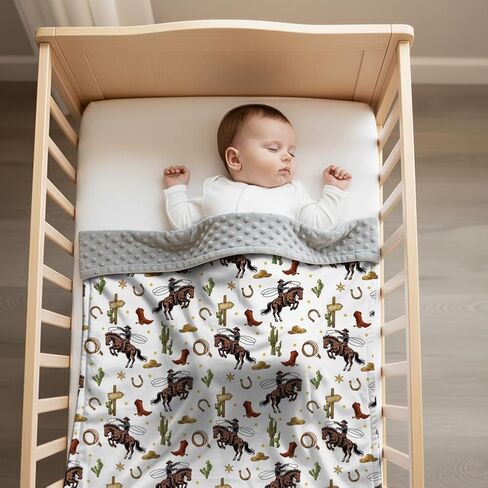 Jola's House 2 Pack Cowboy Baby Blanket Western Cowboy Gender Neutral Minky Blankets for Newborn Baby Girls or Boys Cowboy Nursery Toddler Double Layer Blanket with Dotted Backing (Western) in Kuwait