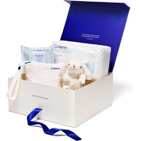 Coterie The Newborn Gift Set, Diapers & Wipes Baby Registry Kit | Includes Size NB (31 ct) & Size 1 (33 ct) Diapers, 1 Travel Size Wipes Pack (18 count), hypoallergenic for sensitive skin in Saudi Arabia