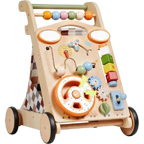 GROWNSY Wooden Baby Walker with Wheels, 3-in-1 Sit-to-Stand Push Walker | Adjustable Speed, Montessori Baby Walker with 7-in-1 Removable Activity Panel, First Birthday Gifts for Boys & Girls in Kuwait