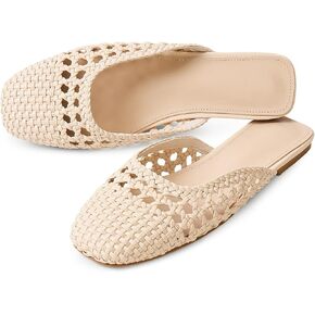Woven Mules for Women Mesh Closed Square Toe Mule Flats Slip On Sandals Comfortable Summer Casual Slides Shoes in Kuwait
