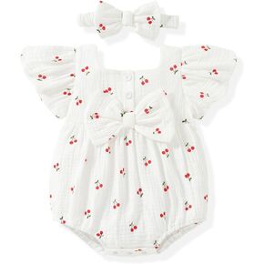 Vibebox Baby Girls Clothes Summer Onesies Romper Outfit Preemie-18 Months | Preemie Newborn Girl Clothes Bubble Romper, Coming Home Outfit for Infant Girl, Bows One-Piece Jumpsuits with Headband in Saudi Arabia