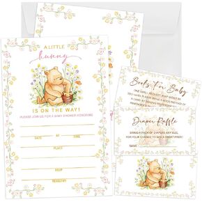 Lesixur Gold Floral Bear Baby Shower Card Set, 25 Baby Shower Invitations, Including Book Cards And Diaper Cards,Suitable For Party Invitations, Gender Reveal Games, And Party Supplies-29 in Saudi Arabia