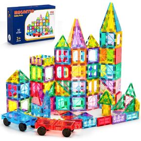 Ryoichi 138PCS Magnetic Tiles Set with 2 Cars, STEM Educational Construction Building Blocks & Montessori Learning Toys for Kids Ages 3-9+ Years in Kuwait