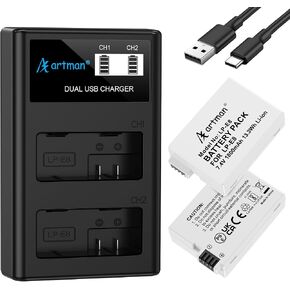 Artman Upgraded LP-E8 Battery and USB LCD Dual Charger Kit for Canon EOS Rebel T2i T3i T4i T5i, EOS Kiss X4 X5 X6 X7i, EOS 550D 600D 650D 700D, LC-E8E Digital Camera (2-Pack, 1800mAh) in Saudi Arabia