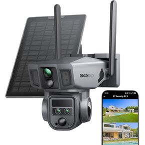 Dragon Touch 4G Cellular Security Camera, 4K Solar Camera Wireless Outdoor, 3 Lens Bullet-PTZ Cam, 360° View, 10X Optical Zoom, AI Track, Color Night Vision, 12000/9W Battery, 64GB Card Included in Saudi Arabia