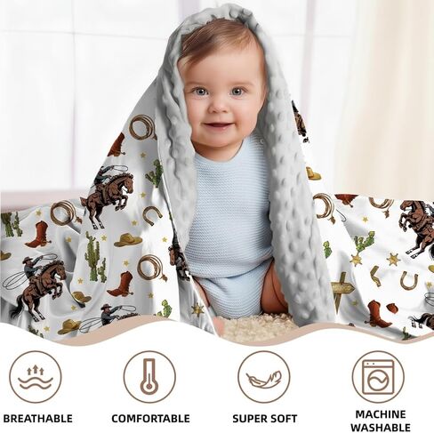 Jola's House 2 Pack Cowboy Baby Blanket Western Cowboy Gender Neutral Minky Blankets for Newborn Baby Girls or Boys Cowboy Nursery Toddler Double Layer Blanket with Dotted Backing (Western) in Kuwait