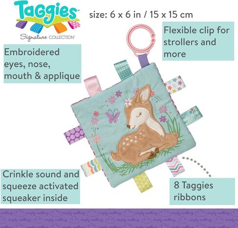 Taggies Soothing Sensory Crinkle Me Toy with Baby Paper and Squeaker, Flora Fawn, 6.5 x 6.5-Inches in Kuwait