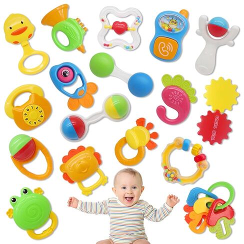 20PCS Baby Rattles Toys Set, Baby Toys 3-6 Months, Infant Grab and Shake Rattle, Sensory Teether, Learning Toy for 0 1 2 3 4 5 6 7 8 9 10 11 12 Month 1 Year Old Newborn Boys Girls in Kuwait