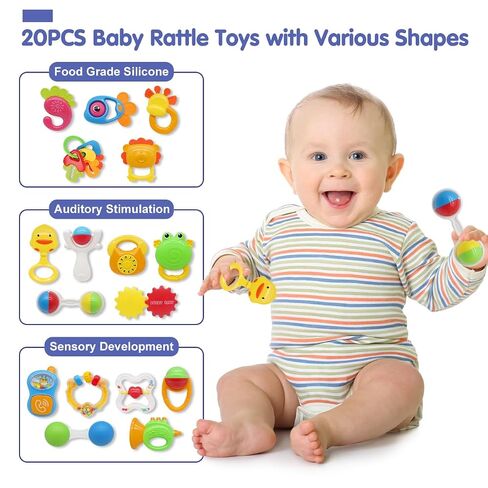 20PCS Baby Rattles Toys Set, Baby Toys 3-6 Months, Infant Grab and Shake Rattle, Sensory Teether, Learning Toy for 0 1 2 3 4 5 6 7 8 9 10 11 12 Month 1 Year Old Newborn Boys Girls in Kuwait