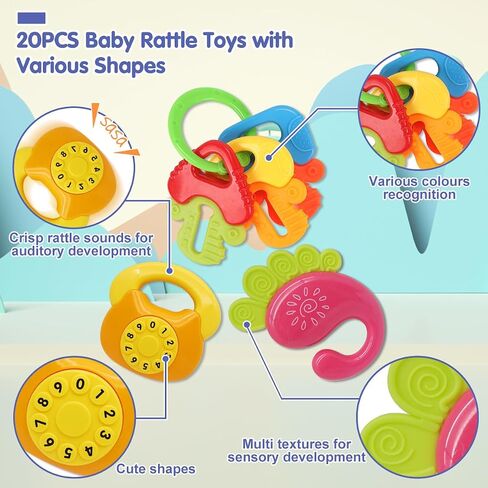 20PCS Baby Rattles Toys Set, Baby Toys 3-6 Months, Infant Grab and Shake Rattle, Sensory Teether, Learning Toy for 0 1 2 3 4 5 6 7 8 9 10 11 12 Month 1 Year Old Newborn Boys Girls in Kuwait