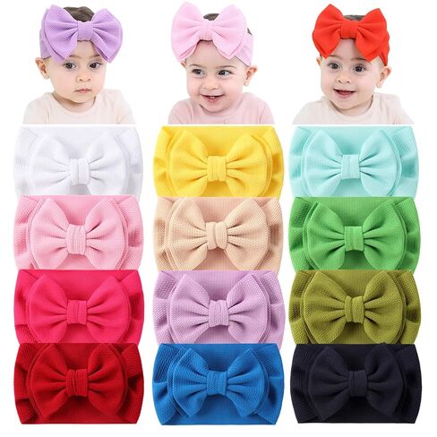 Cinaci 12 Pack Stretchy Elastic Wide Nylon Headbands with Solid Knot Big Hair Bow Headwraps Large Oversized Hair Bows Accessories for Baby Girls Infants Toddlers Kids in Kuwait