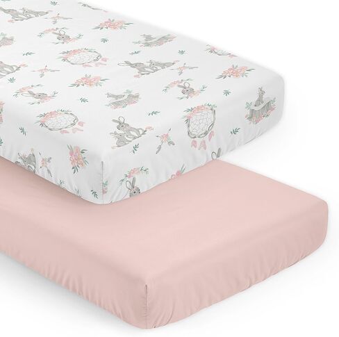 Sweet Jojo Designs Fitted Baby Crib Sheets (Woodland Deer Floral) for Girls, Infant Nursery, Toddler Room - Standard Size (Boho, Watercolor, Bohemian, Flowers, Shabby Chic, Blush Pink & Mint Green) in Kuwait