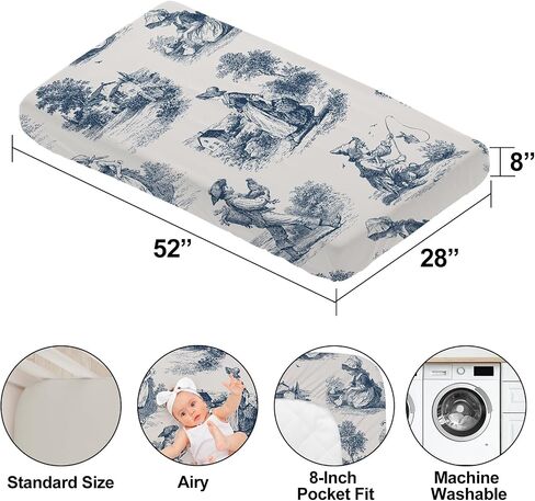 2 Pack Blue and White Toile Crib Sheet Set for Baby Girl, Soft Breathable Fitted Shabby Chic Crib Sheet 28 x 52 in, Vintage French Country Nursery Decor for Standard Crib and Toddler Bed Mattresses in Kuwait